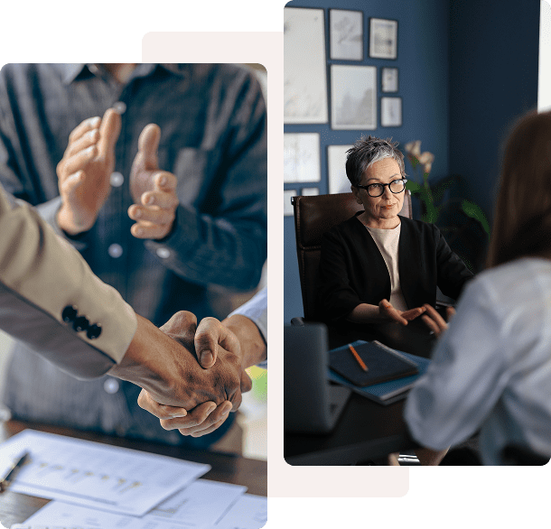 Business meeting and handshake with clapping.